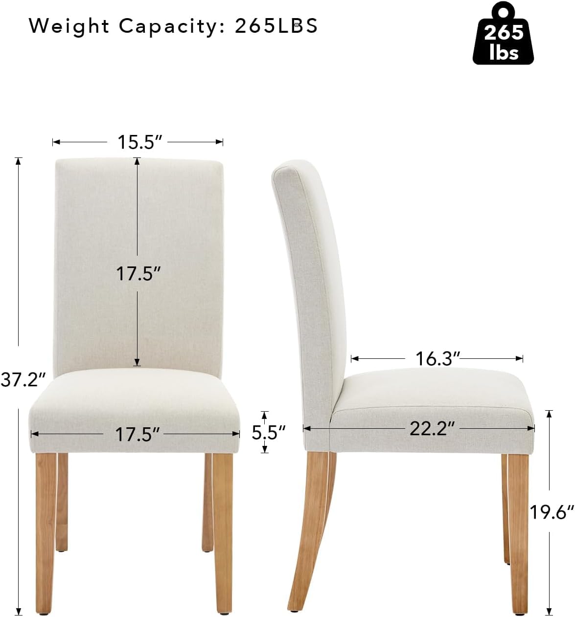 Attracoast Upholstered Dining Chairs Parsons Chair Set of 2, Dining Chair with Wood Legs,Fabric Side Chair for Dining Room,Kitchen,Restaurant,Living Room,Beige