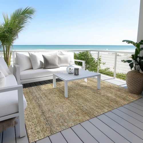 8' X 10' Wheat And Brown Striped Washable Indoor Outdoor Area Rug