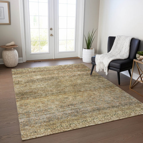 8' X 10' Wheat And Brown Striped Washable Indoor Outdoor Area Rug