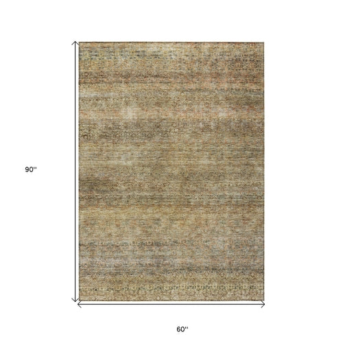 8' X 10' Wheat And Brown Striped Washable Indoor Outdoor Area Rug