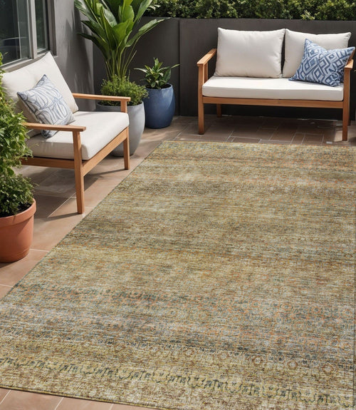 8' X 10' Wheat And Brown Striped Washable Indoor Outdoor Area Rug