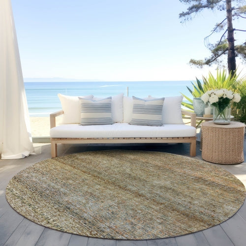 8' X 10' Wheat And Brown Striped Washable Indoor Outdoor Area Rug