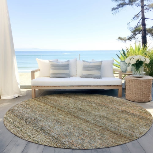 8' X 10' Wheat And Brown Striped Washable Indoor Outdoor Area Rug