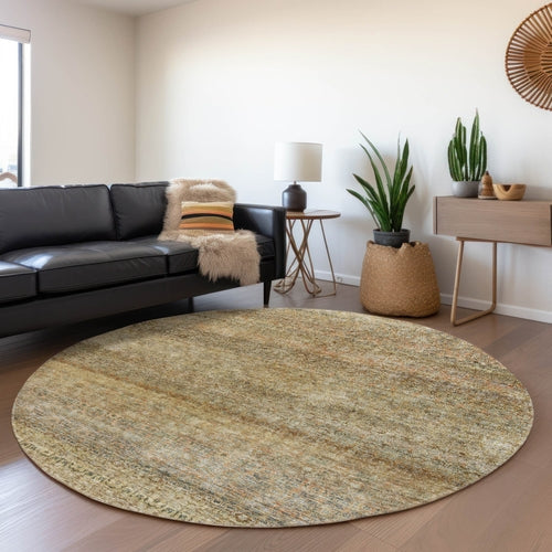 8' X 10' Wheat And Brown Striped Washable Indoor Outdoor Area Rug