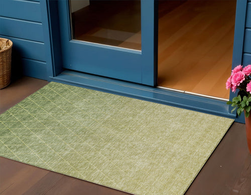 8' X 10' Artichoke Green And Beige Geometric Washable Indoor Outdoor