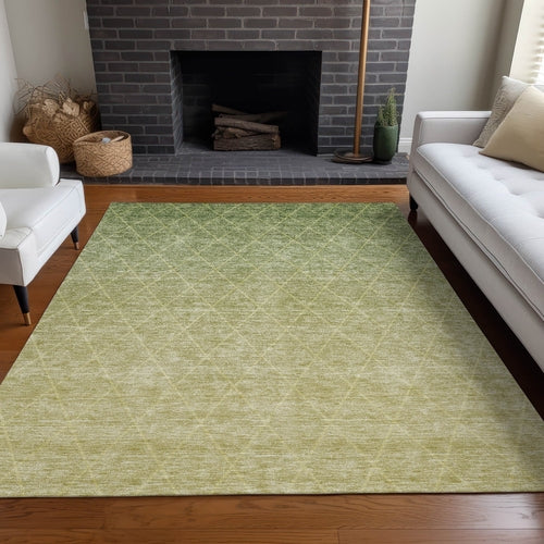 8' X 10' Artichoke Green And Beige Geometric Washable Indoor Outdoor
