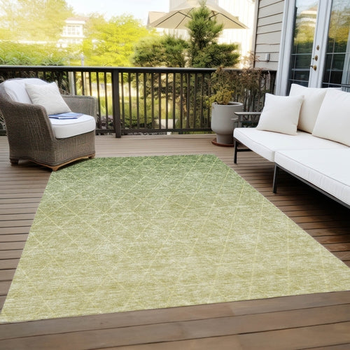 8' X 10' Artichoke Green And Beige Geometric Washable Indoor Outdoor