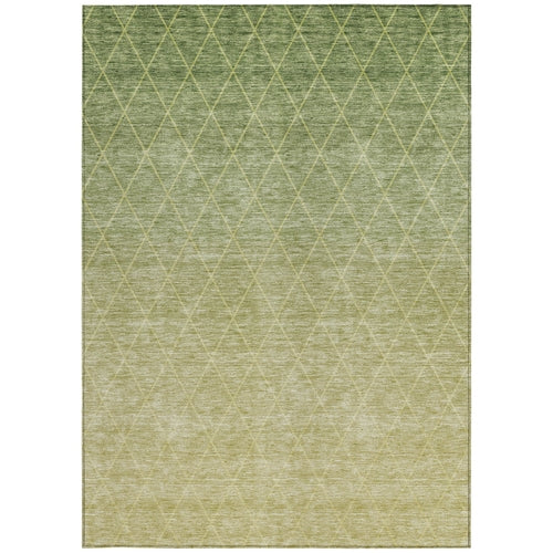 8' X 10' Artichoke Green And Beige Geometric Washable Indoor Outdoor