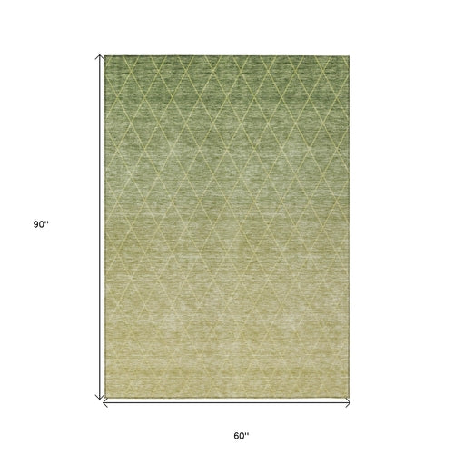 8' X 10' Artichoke Green And Beige Geometric Washable Indoor Outdoor