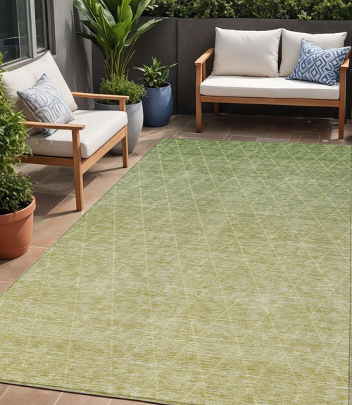 8' X 10' Artichoke Green And Beige Geometric Washable Indoor Outdoor