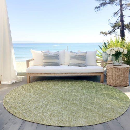 8' X 10' Artichoke Green And Beige Geometric Washable Indoor Outdoor