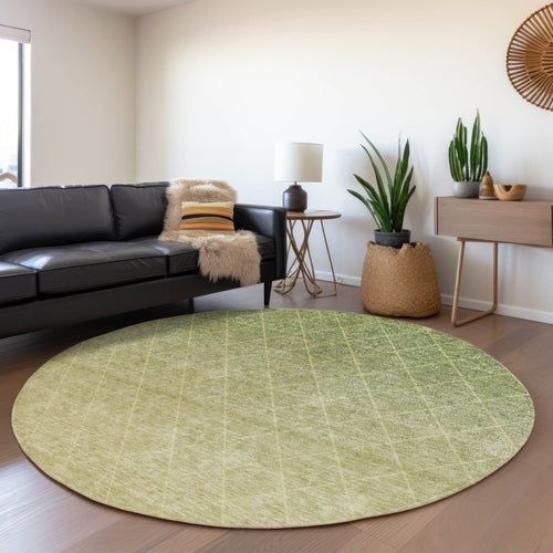 8' X 10' Artichoke Green And Beige Geometric Washable Indoor Outdoor