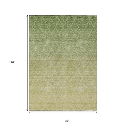 8' X 10' Artichoke Green And Beige Geometric Washable Indoor Outdoor