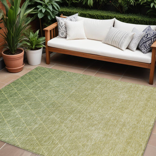8' X 10' Artichoke Green And Beige Geometric Washable Indoor Outdoor