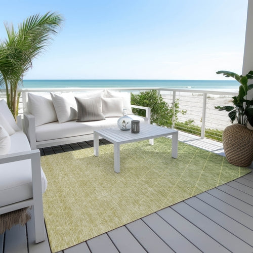 8' X 10' Artichoke Green And Beige Geometric Washable Indoor Outdoor