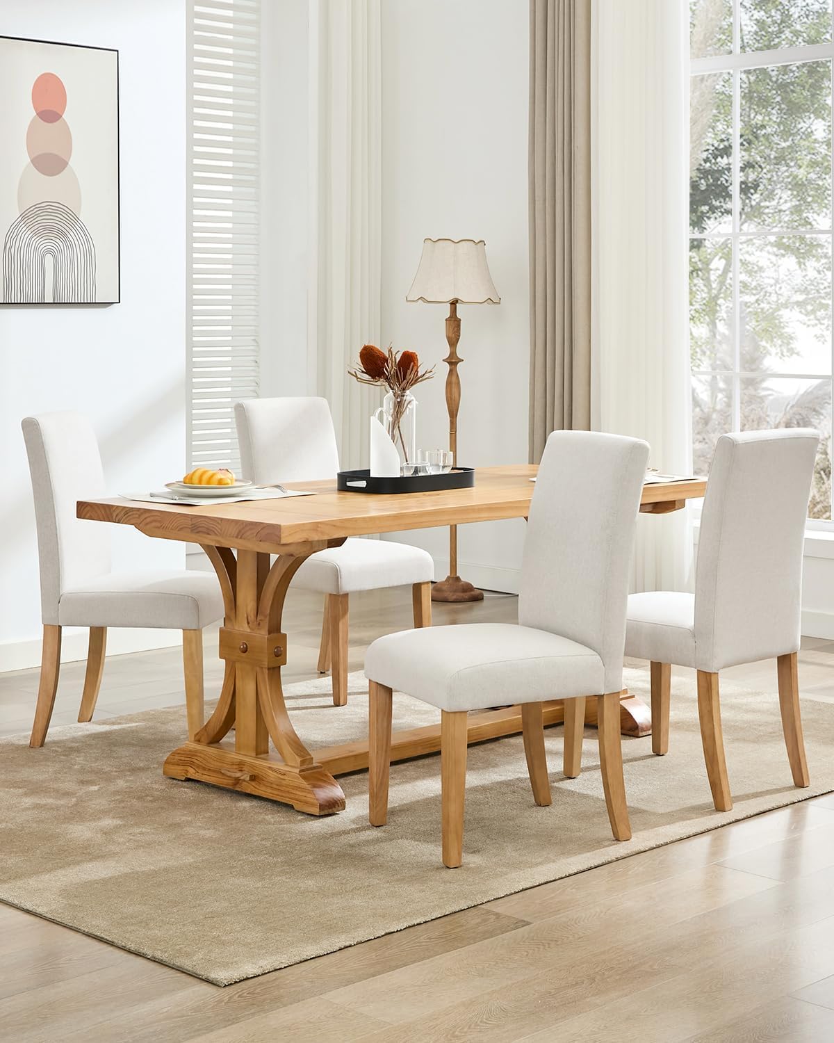 Attracoast Upholstered Dining Chairs Parsons Chair Set of 2, Dining Chair with Wood Legs,Fabric Side Chair for Dining Room,Kitchen,Restaurant,Living Room,Beige