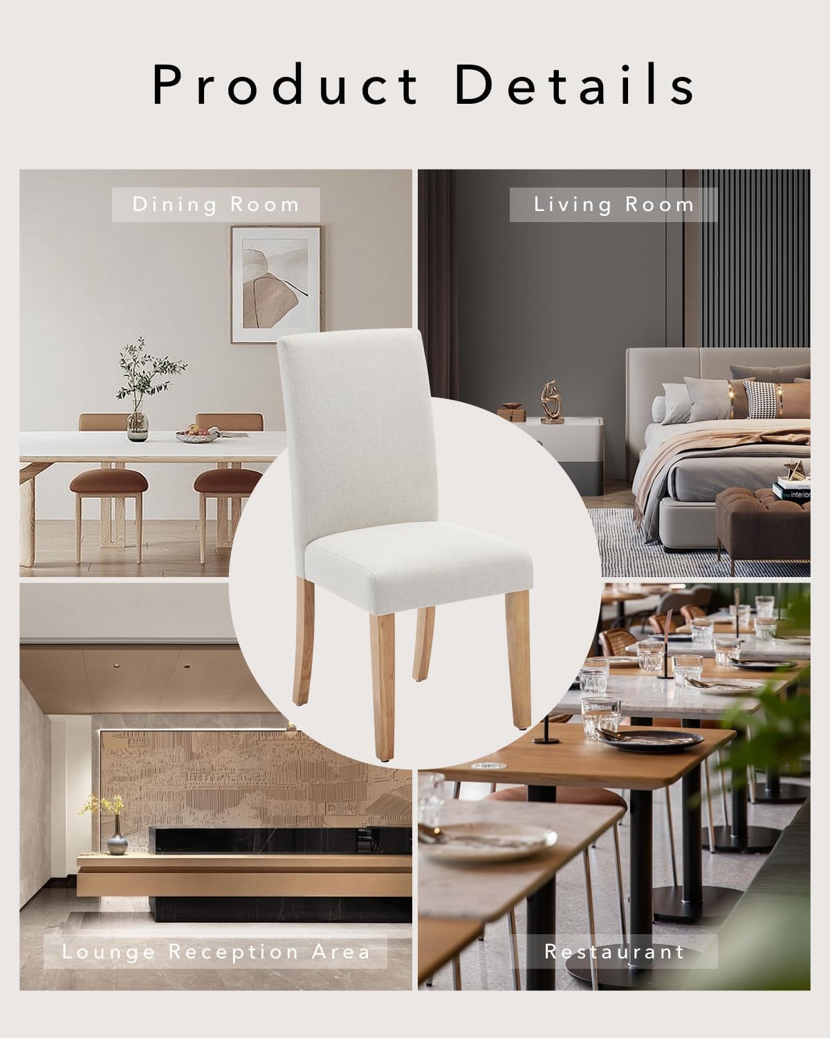 Attracoast Upholstered Dining Chairs Parsons Chair Set of 2, Dining Chair with Wood Legs,Fabric Side Chair for Dining Room,Kitchen,Restaurant,Living Room,Beige