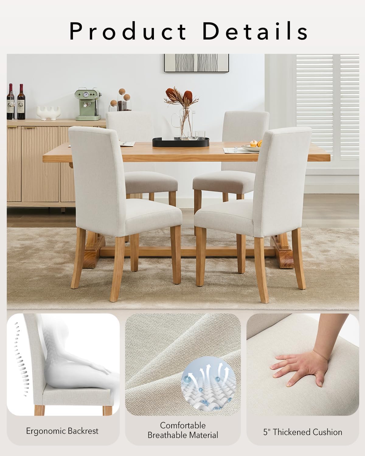 Attracoast Upholstered Dining Chairs Parsons Chair Set of 2, Dining Chair with Wood Legs,Fabric Side Chair for Dining Room,Kitchen,Restaurant,Living Room,Beige