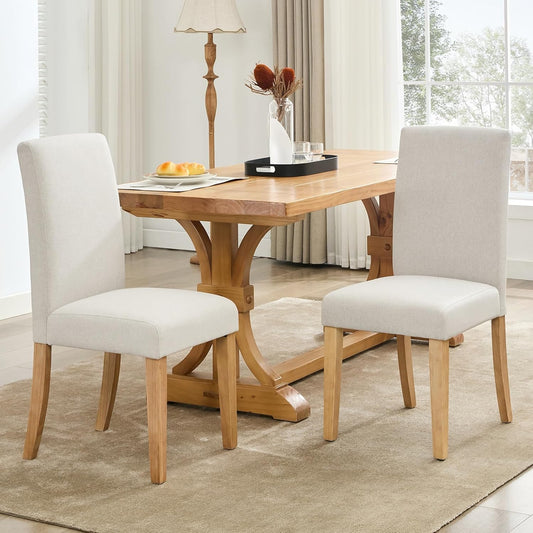 Attracoast Upholstered Dining Chairs Parsons Chair Set of 2, Dining Chair with Wood Legs,Fabric Side Chair for Dining Room,Kitchen,Restaurant,Living Room,Beige